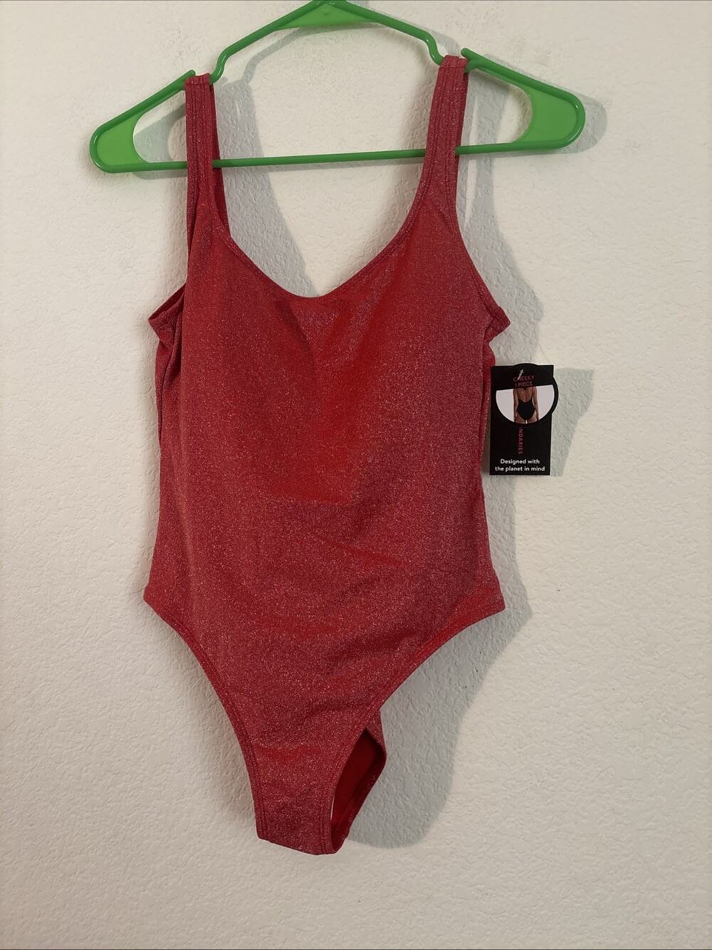 No Boundaries Women’s’ Lurex One Piece Tank Swimsuit with Scooped , Size M (7-9)